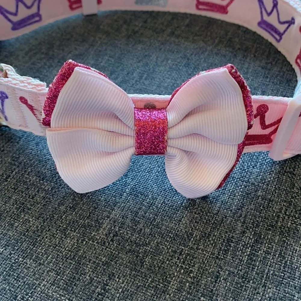 ‎Top Paw® Princess Dog Collar pink bow crown tiara gem